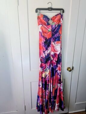 NWT Vintage Cache Strapless Multicolor Floral Maxi Gown Dress Size 10